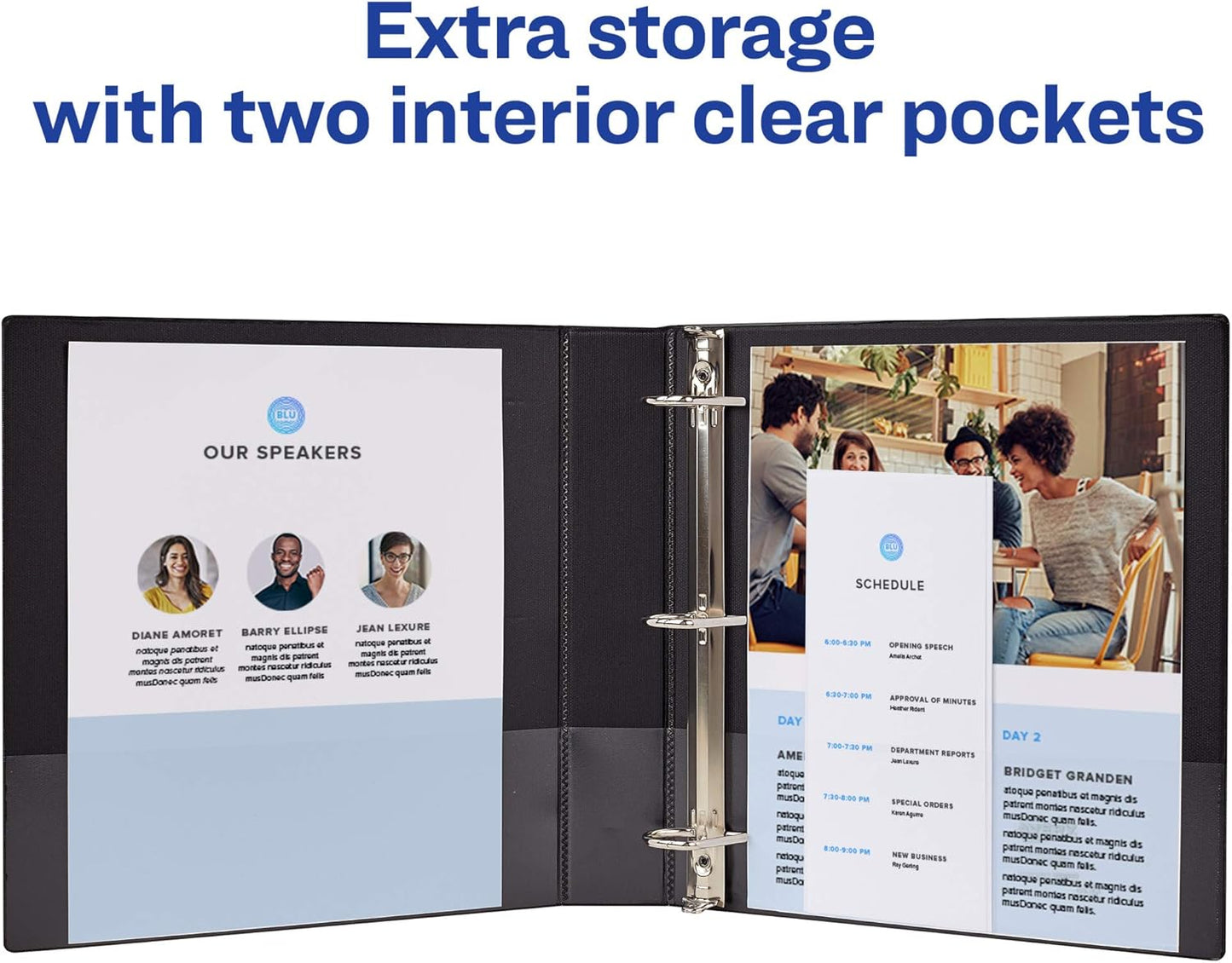 Avery Durable View 3 Ring Binders, 1.5 Inch Slant Rings, 375-Sheet Capacity, DuraHinge, 2.1 Inch Wide Spine, Customizable Clear Covers and Spine, 1 Blue Binder (17024)