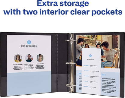 Avery Durable View 3 Ring Binders, 1.5 Inch Slant Rings, 375-Sheet Capacity, DuraHinge, 2.1 Inch Wide Spine, Customizable Clear Covers and Spine, 1 Blue Binder (17024)