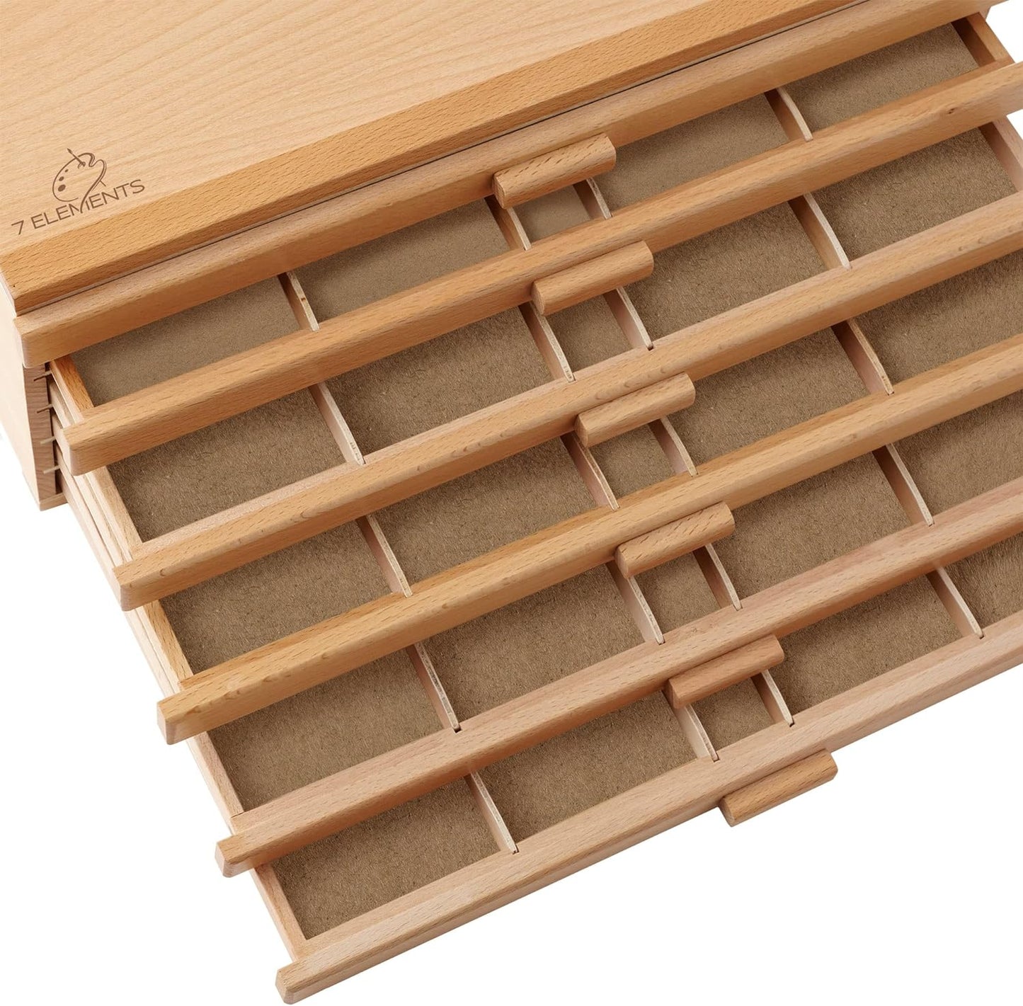 7 Elements 4 Drawer Wooden Artist Storage Supply Box for Pastels, Pencils, Pens, Markers, Brushes and Tools