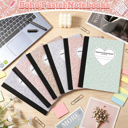 6 Pack Marble Composition Notebook Wide Ruled Preppy Composition Notebooks,Back to School Coquette Aesthetic Notebooks Perfect-bound 80 Pages (40 Sheets) 9.75x7.5 Inches