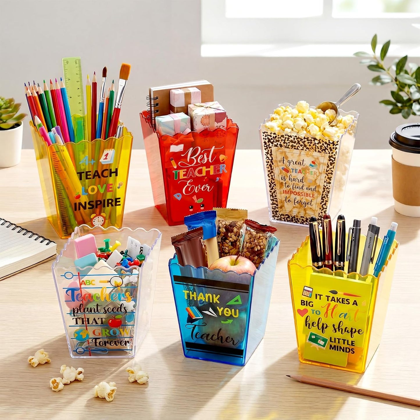 Mimorou 6 Pcs Teacher Gift Box Teacher Appreciation Gift Container Thank You Pencil Notebook Composition Book Crayon Candy Popcorn Holders for End of Year Graduation Party (Notebook)