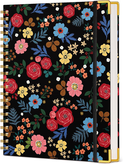 Cute Spiral Notebook Journal for Women, 200 Pages Lined Notebooks 8.5” x 11”, A4 Large Hardcover Spiral Journals with 100 GSM Thick Paper, College Ruled Notebook for Writing Work School, Orange Floral