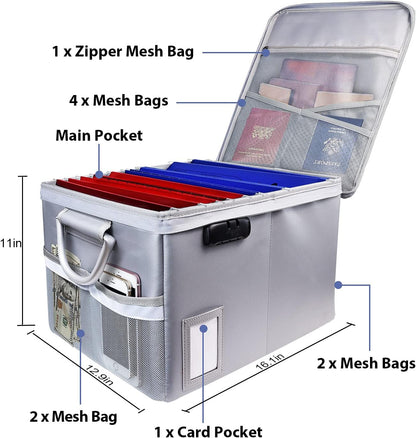 TOMKID Fireproof Document Box, Fireproof File Box with Lids, Important Document Organizer Box with Lock, Portable File Folder Organizer with Handle