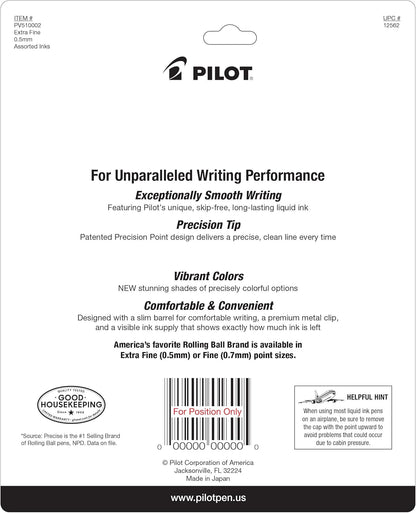 PILOT Precise V5 Stick Liquid Ink Rolling Ball Stick Pens, Extra Fine Point (0.5mm) Assorted Ink Colors, 10-Pack (12562)