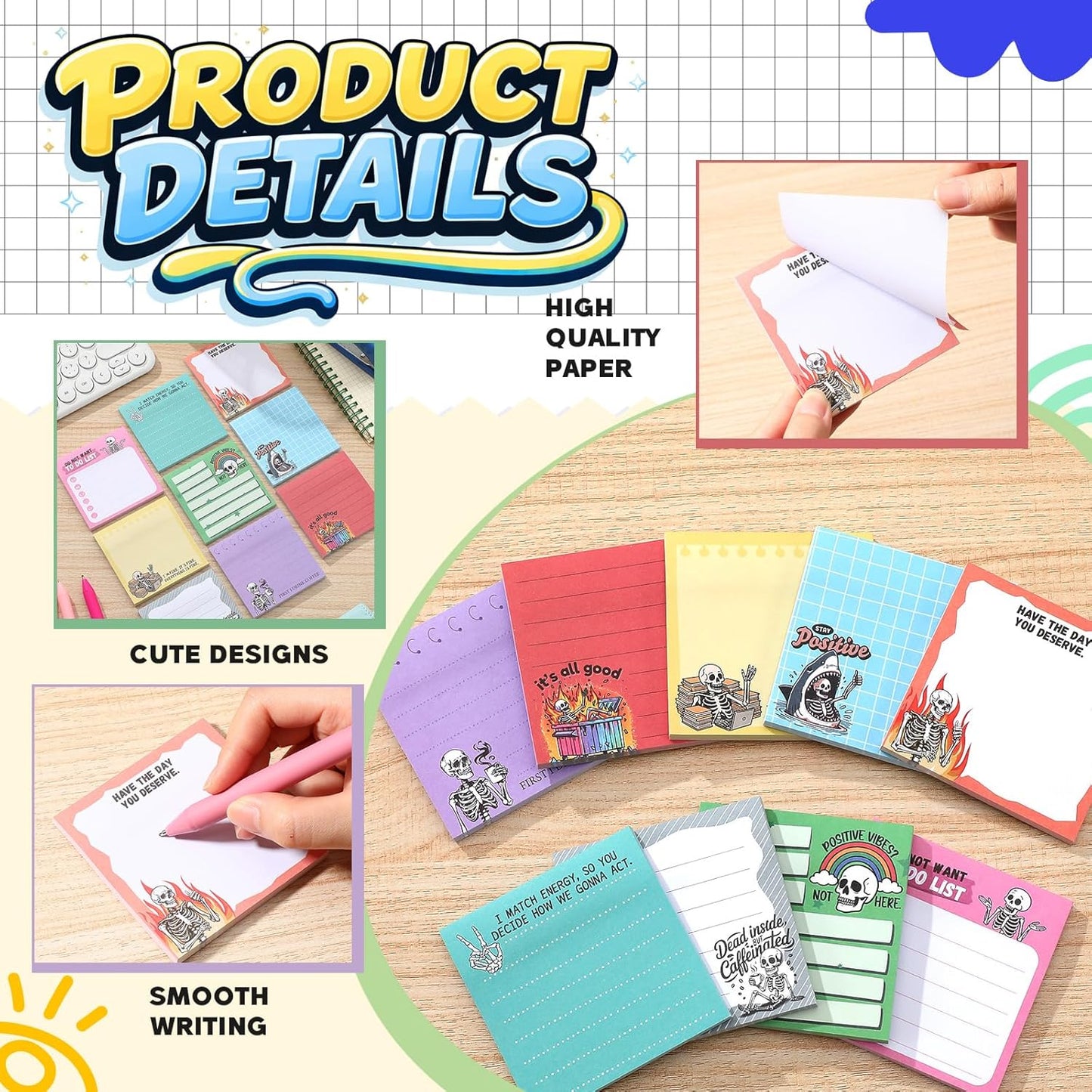 9 Pads Wildflower Sticky Notes 3x3 Inch Cute Self Stick Notepads Notes Adhesive Memo Pad Office Decor Gifts for Students School Teacher Meeting Office Supplies