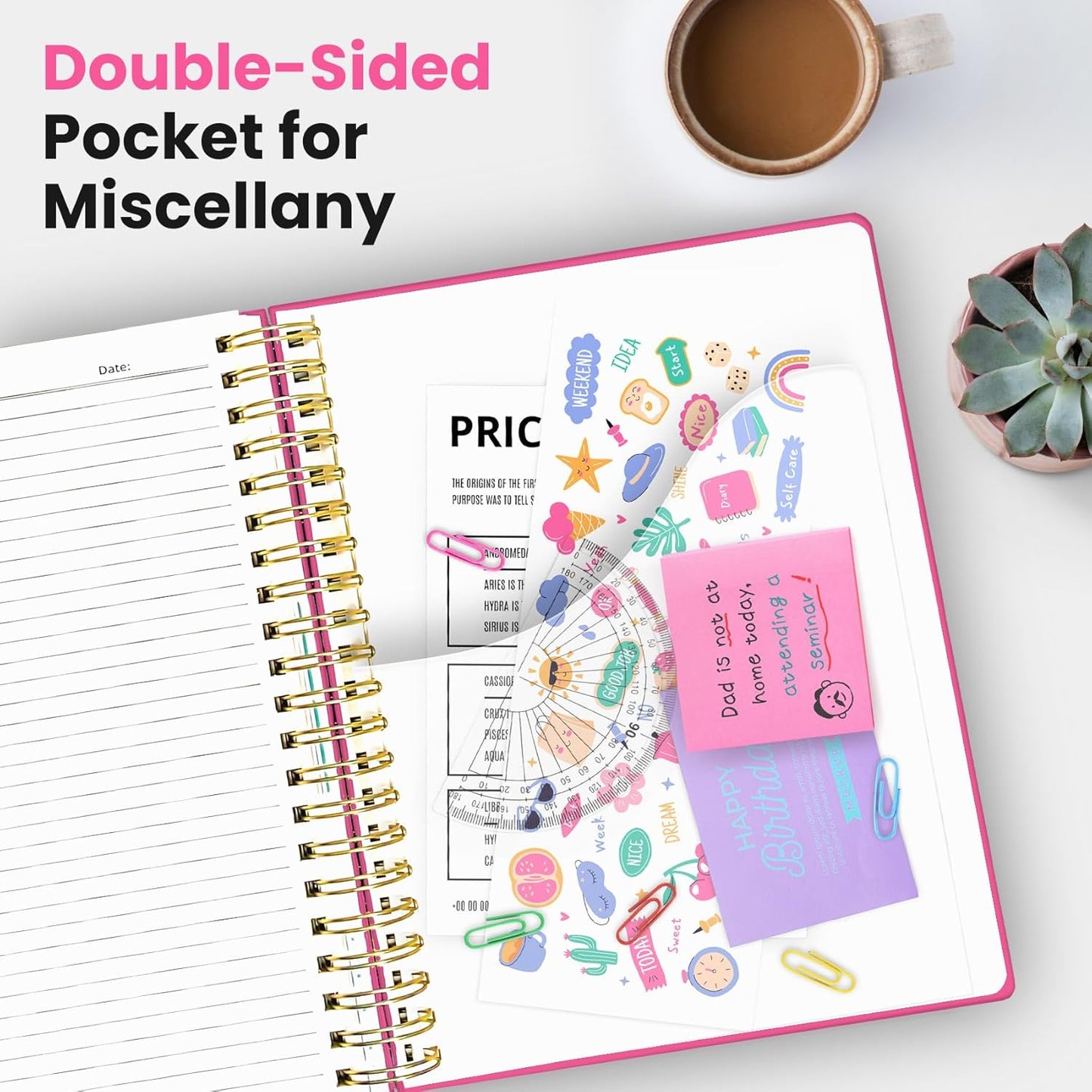 Hardcover Spiral Journal Notebooks for Work With Removable Dividers & Tabs, 8.5"x11" 5 Subject Notebook for Note Taking & Organizer, A4 College Ruled Lined Journal for Women & Writing, Aquamarine, 280 Pages