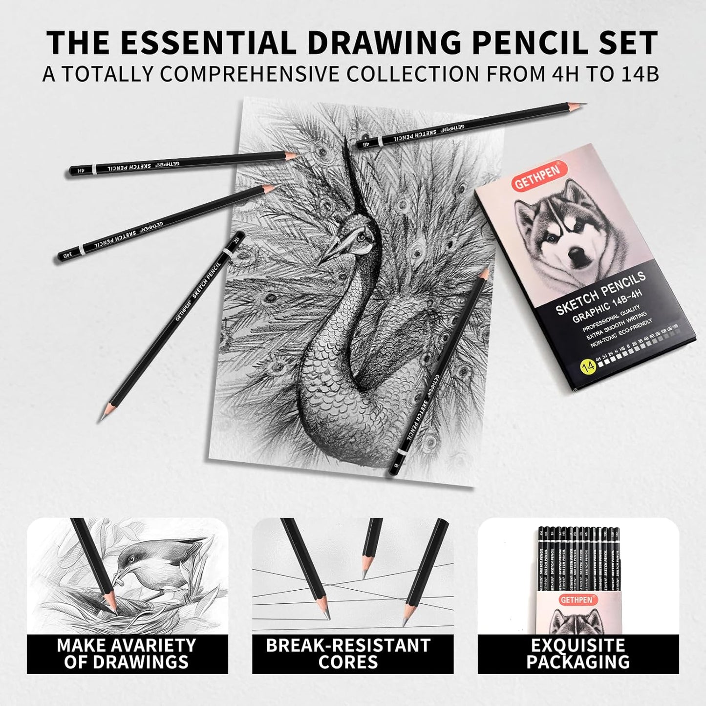 Drawing Sketching Pencil Set, 24 Piece Pro Artist Sketch Kit - Graphite Pencils (12B-4H),Charcoal Pencils for Drawing,Black and White Charcoal Pencils,Charcoal Sticks,Stumps,Eraser,Sharpeners