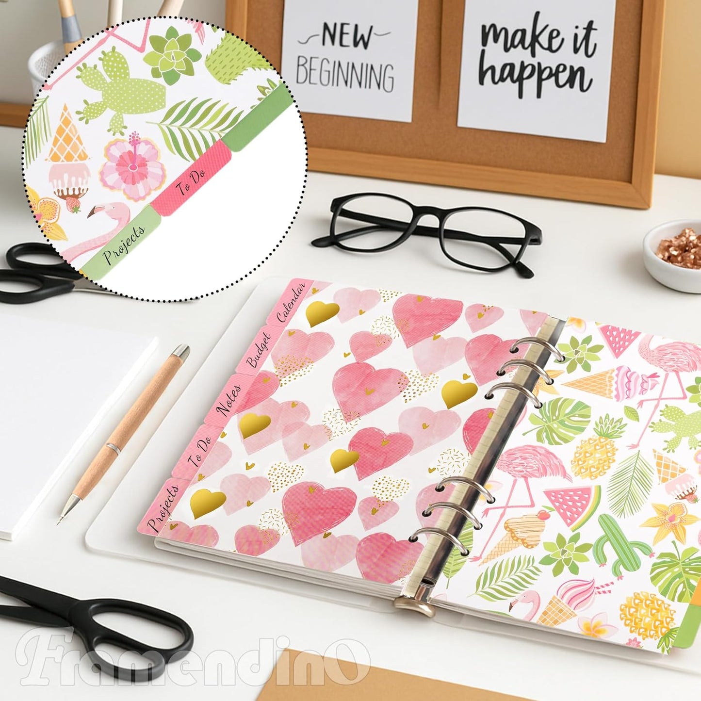 Framendino, 15 Pack Binder Index Dividers A5 Paper Insertable Page Tab Indexing Card for 6 Rings Notebooks Diary Journal Planner(3 Styles)