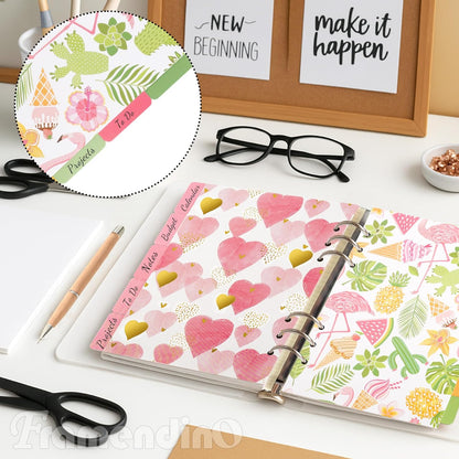 Framendino, 15 Pack Binder Index Dividers A5 Paper Insertable Page Tab Indexing Card for 6 Rings Notebooks Diary Journal Planner(3 Styles)