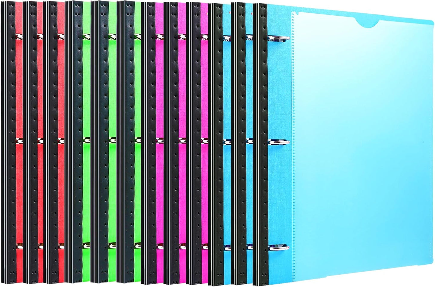 Telescoping 3 Ring Binder-4PCS, Flexible Binder with Elastic Rubble Spine+3 Round Rings, Flat Writing Binder, 4 Bright Colors