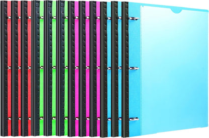 Telescoping 3 Ring Binder-4PCS, Flexible Binder with Elastic Rubble Spine+3 Round Rings, Flat Writing Binder, 4 Bright Colors