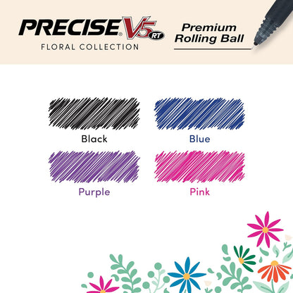 Pilot, Precise Premium Rolling Ball Pens, Floral Collection, Extra Fine Point 0.5 mm, 7 Pack, Ultra-Smooth Writing, Assorted Designs