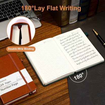 Yoment Leather Journal for Men Women, 324 Numbered Pages Thick Journals for Writing with Contents, A5 Hardcover College Ruled Journaling Notebooks for Travel, Note Taking, Diary, Green