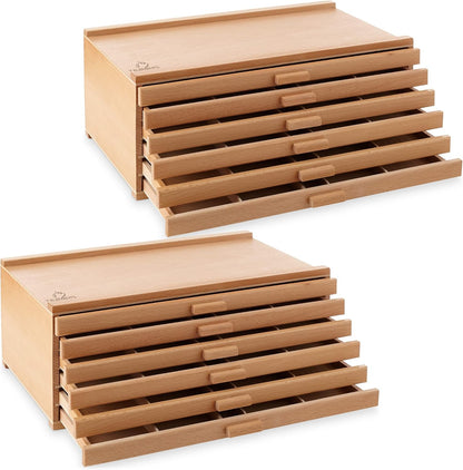 7 Elements 4 Drawer Wooden Artist Storage Supply Box for Pastels, Pencils, Pens, Markers, Brushes and Tools
