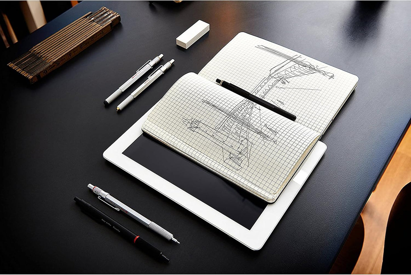 rOtring 600 Full-Metal Body 0.7mm Mechanical Pencil, Black, for Precise Ruler-Based Drawing