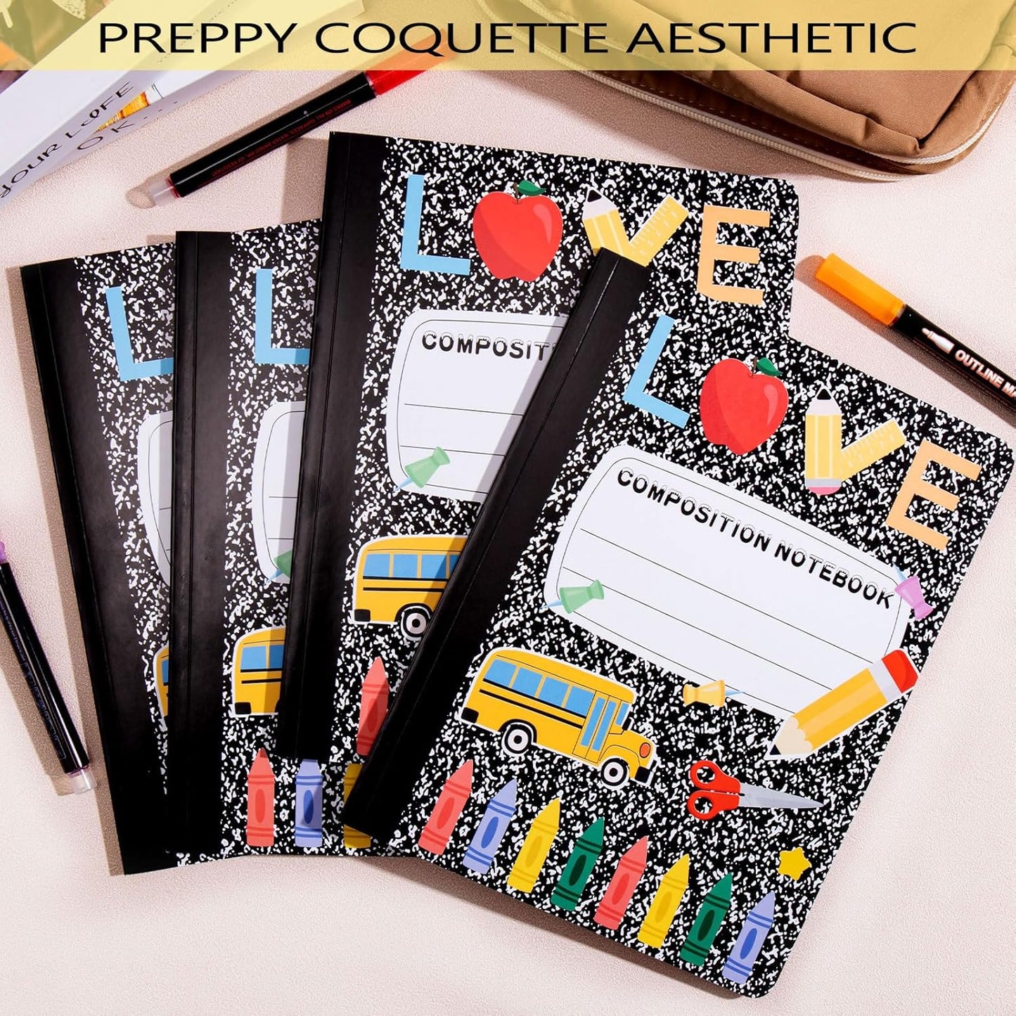6 Pack Marble Composition Notebook Wide Ruled Preppy Composition Notebooks,Back to School Coquette Aesthetic Notebooks Perfect-bound 80 Pages (40 Sheets) 9.75x7.5 Inches