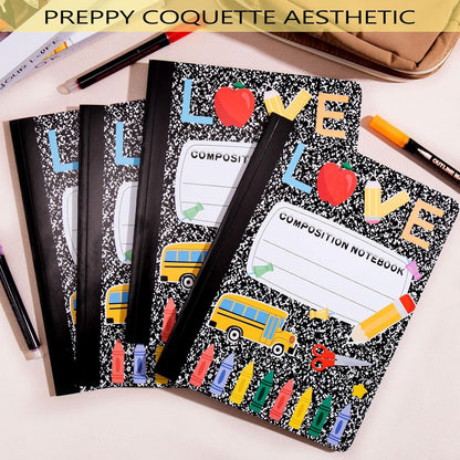 6 Pack Marble Composition Notebook Wide Ruled Preppy Composition Notebooks,Back to School Coquette Aesthetic Notebooks Perfect-bound 80 Pages (40 Sheets) 9.75x7.5 Inches