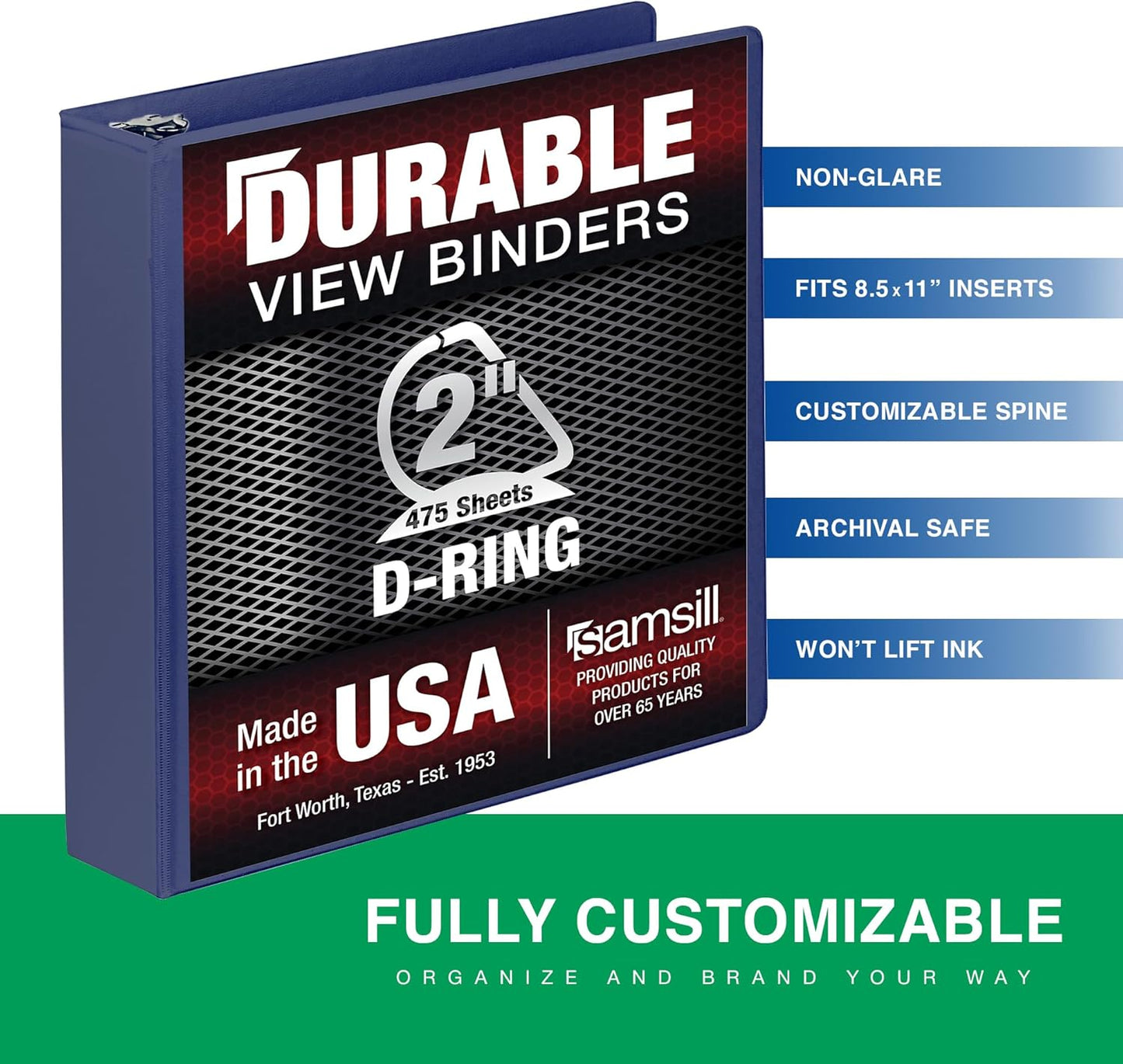 Samsill Durable 4 inch 3 Ring Binder, D Ring Binder, 100% Recycled Chipboard, Black, 2 Pack