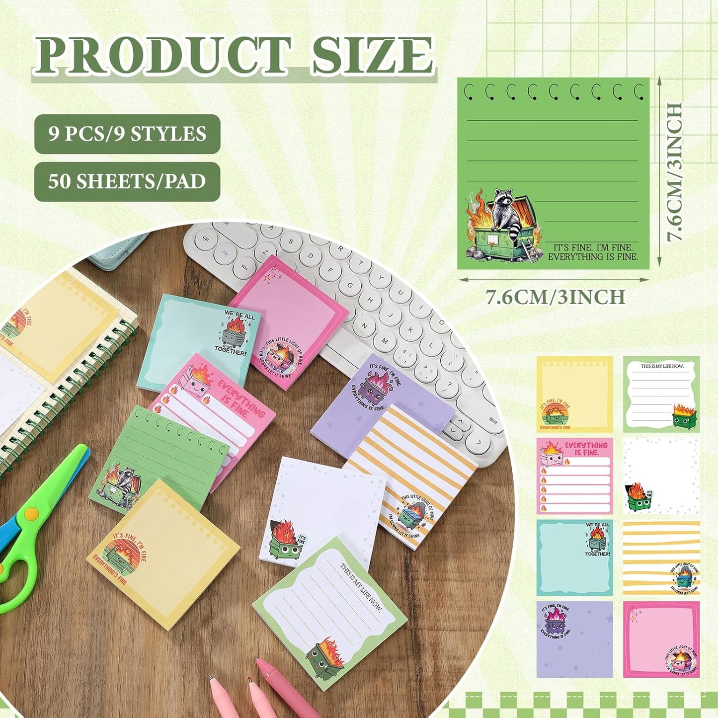 9 Pads Wildflower Sticky Notes 3x3 Inch Cute Self Stick Notepads Notes Adhesive Memo Pad Office Decor Gifts for Students School Teacher Meeting Office Supplies