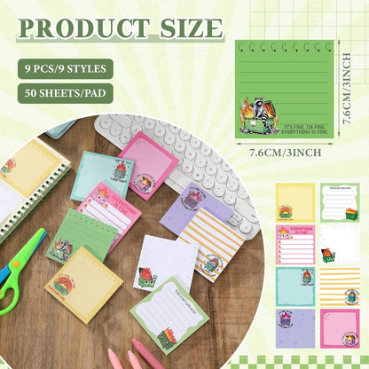 9 Pads Wildflower Sticky Notes 3x3 Inch Cute Self Stick Notepads Notes Adhesive Memo Pad Office Decor Gifts for Students School Teacher Meeting Office Supplies