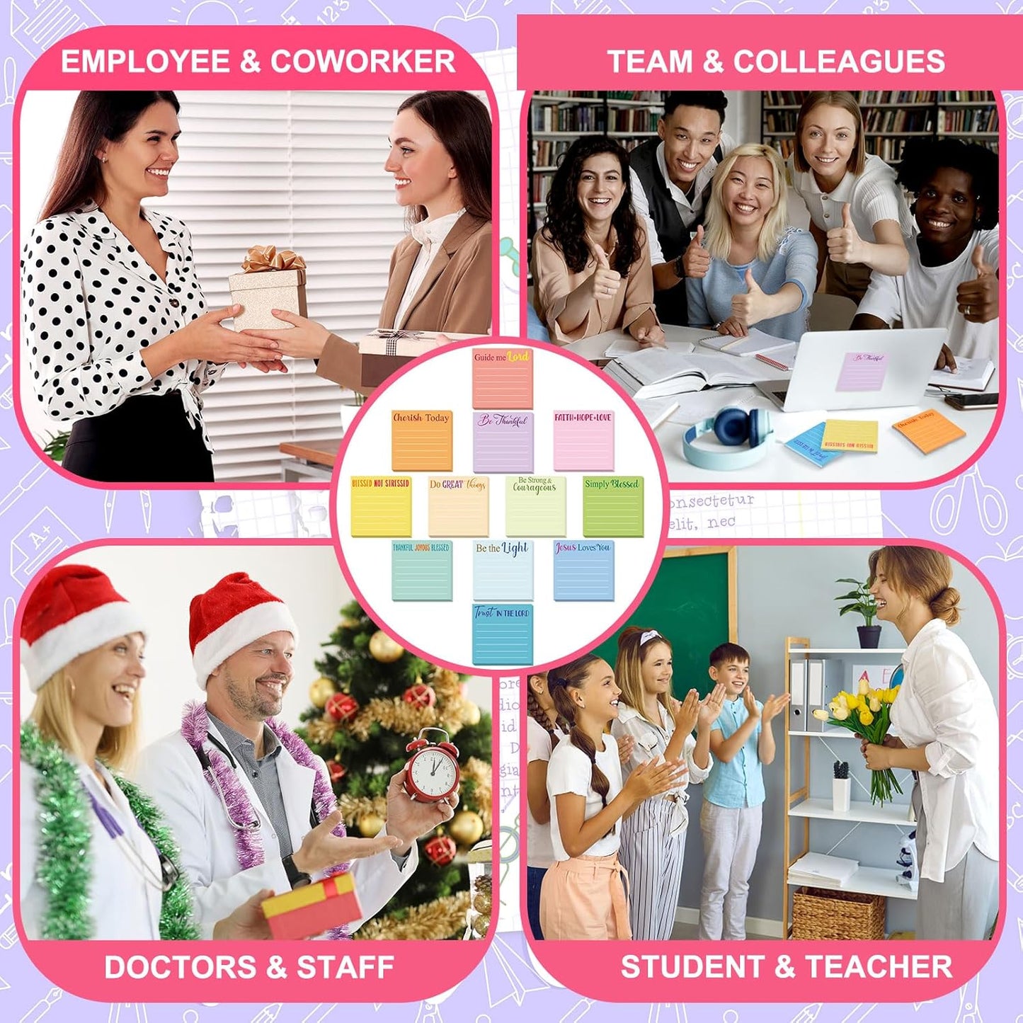 Yinder 48 Pcs Inspirational Sticky Notes Cute Motivational Sticky Notes Pad End of Year Employee Appreciation Gifts Bulk for Teacher Nurse Coworkers Office Supplies 3 x 3'' (Thank You,Dark Color)
