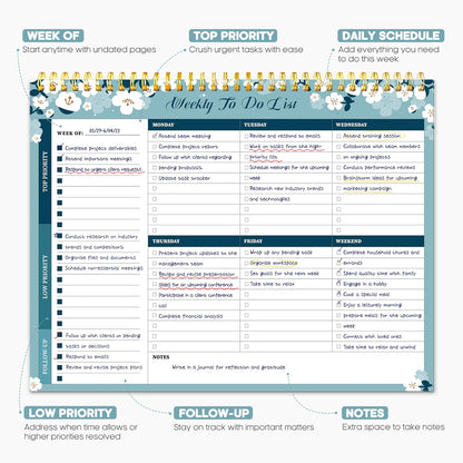 Taja Weekly To Do List Notepad with 52 Undated Sheets（8.5"×11"）- Weekly Desk Planner for Women & Man, Work and Home -1 Pack Violet Dream