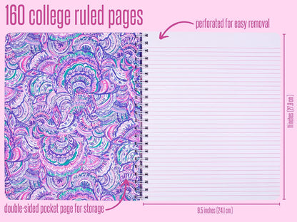 Lilly Pulitzer Large Blue Hardcover Spiral Notebook, 11" x 9.5" with 160 College Ruled Pages, Cabana Cocktail