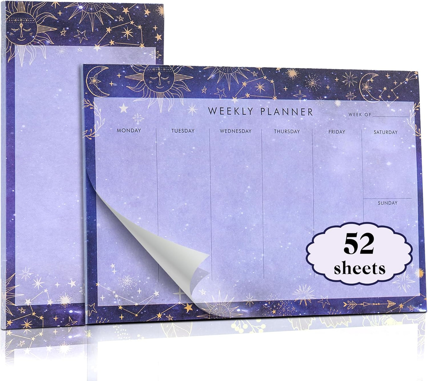 Weekly Planner Notepad Tear Off Set of 2 Weekly Calendar Pad 52 Undated To Do List Notepad Sheets Desk Planner Planning Pads Productivity Tracker for Work Goals Notes Schedule Ideas, Floral Blue