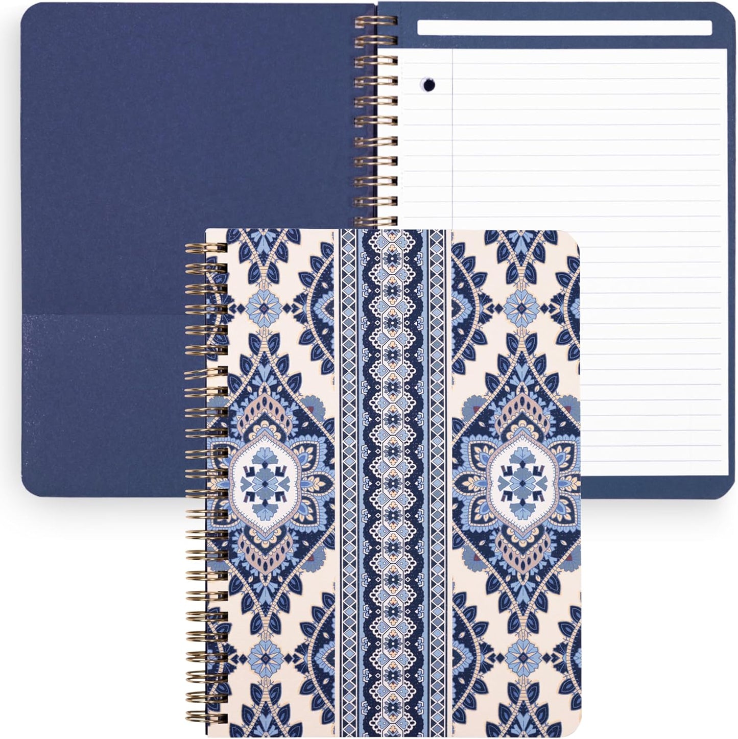 Vera Bradley Mini Spiral Notebook, College Ruled Paper, 8.25" x 6.25" with Pocket and 160 Lined Pages (Cambridge Blues)