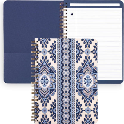 Vera Bradley Mini Spiral Notebook, College Ruled Paper, 8.25" x 6.25" with Pocket and 160 Lined Pages (Cambridge Blues)