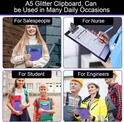 SFLHHDM 1 Pcs Clear Glitter Clipboards, Plastic Clipboard with Pen Holder, Size 8.85 x 12.4 in Shiny Clipboards with Low Profile Clip, Cute Hanging Clipboard for Office School Sparkly Clip Board-Pink