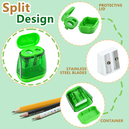 AUSTARK 4Pcs Pencil Sharpeners Manual for Kids Adults, Dual Hole Small Handheld Pencil Sharpener Bulk for Office School Home, Back to School Supplies