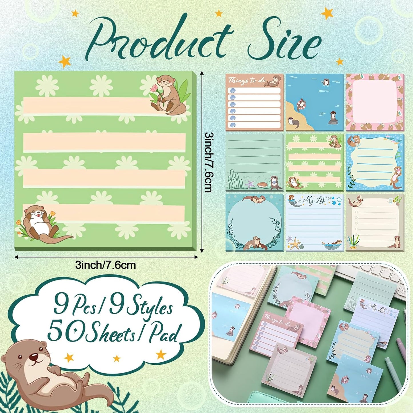 9 Pads Wildflower Sticky Notes 3x3 Inch Cute Self Stick Notepads Notes Adhesive Memo Pad Office Decor Gifts for Students School Teacher Meeting Office Supplies