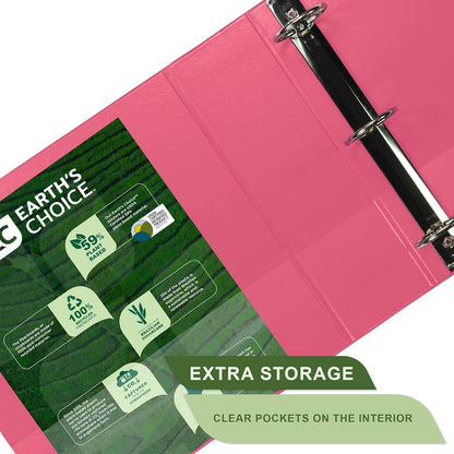 Samsill Plant-Based 3 Inch Durable Round Ring, View Binder, Eco-Friendly, USDA Certified Biobased, Single, Bright Pink
