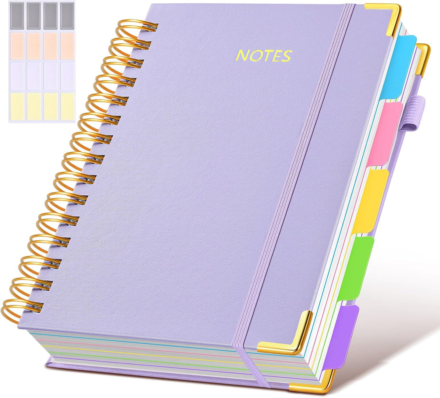 Hardcover Spiral Notebook Journal with Removable Dividers Tabs, 300 Pages Leather 5 Subject Notebook College Ruled, 8"x10" Large B5 Notebooks for Work School Note taking, Lined Journal for Women, Pink