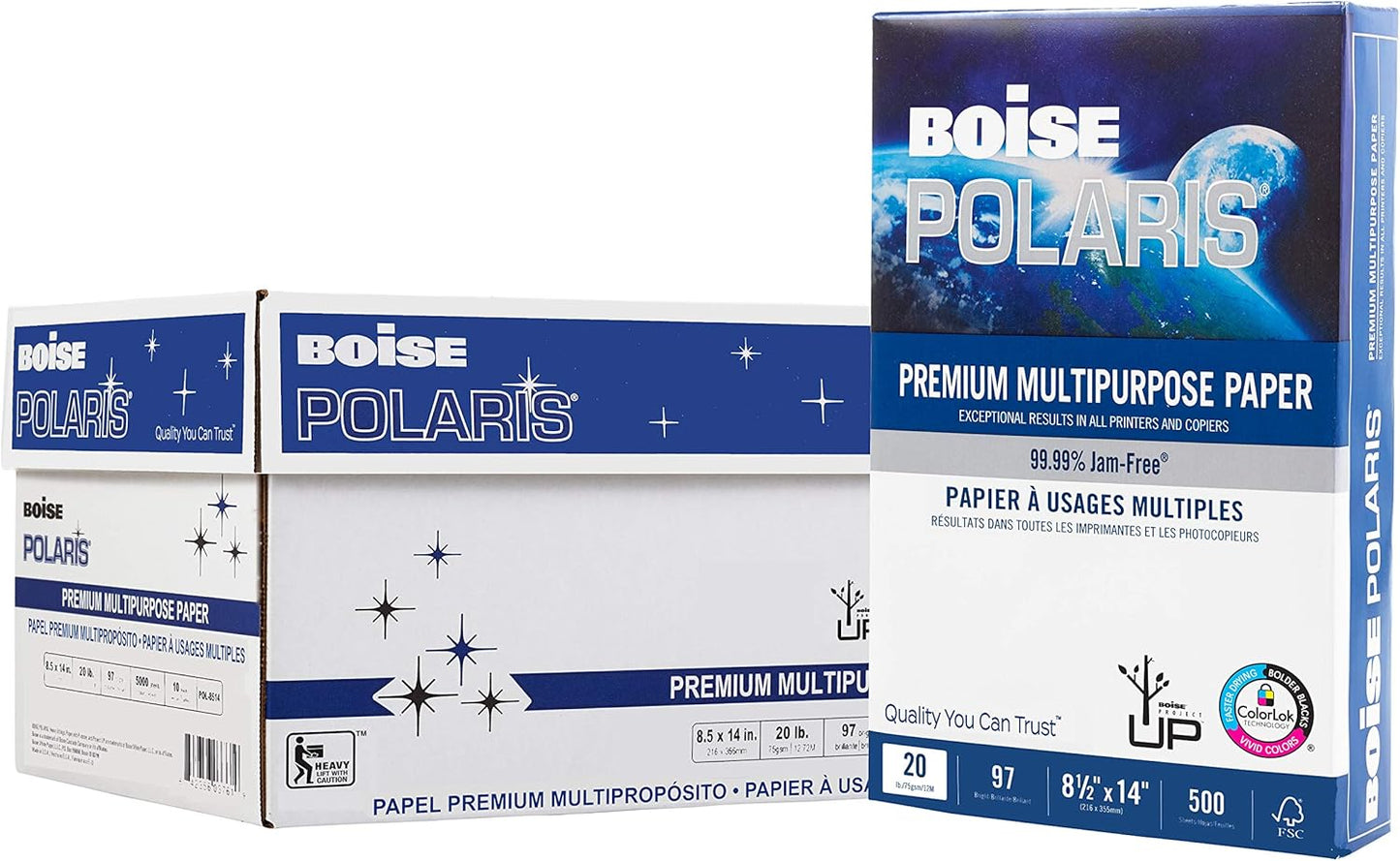 Boise Paper Premium Multipurpose Copy Paper | 8.5" x 11" Letter | 97 Bright White, 24 lb. | 10 Ream Carton (5,000 Sheets)