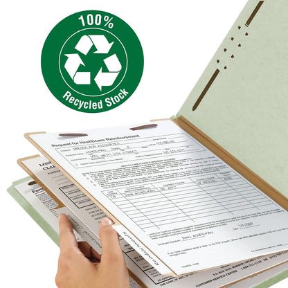 Smead 100% Recycled Pressboard Classification File Folder, 2 Dividers, 2" Expansion, Legal Size, Gray/Green, 10 per Box (19022)