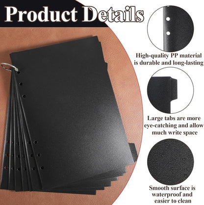 Thinp A5 6 Ring Binder Dividers with Tabs, 7-Pack Plastic A5 Tab Dividers Black Binder Index Divider Insertable Planner Inserts 6 Hole for Notebooks and Binders (Black)