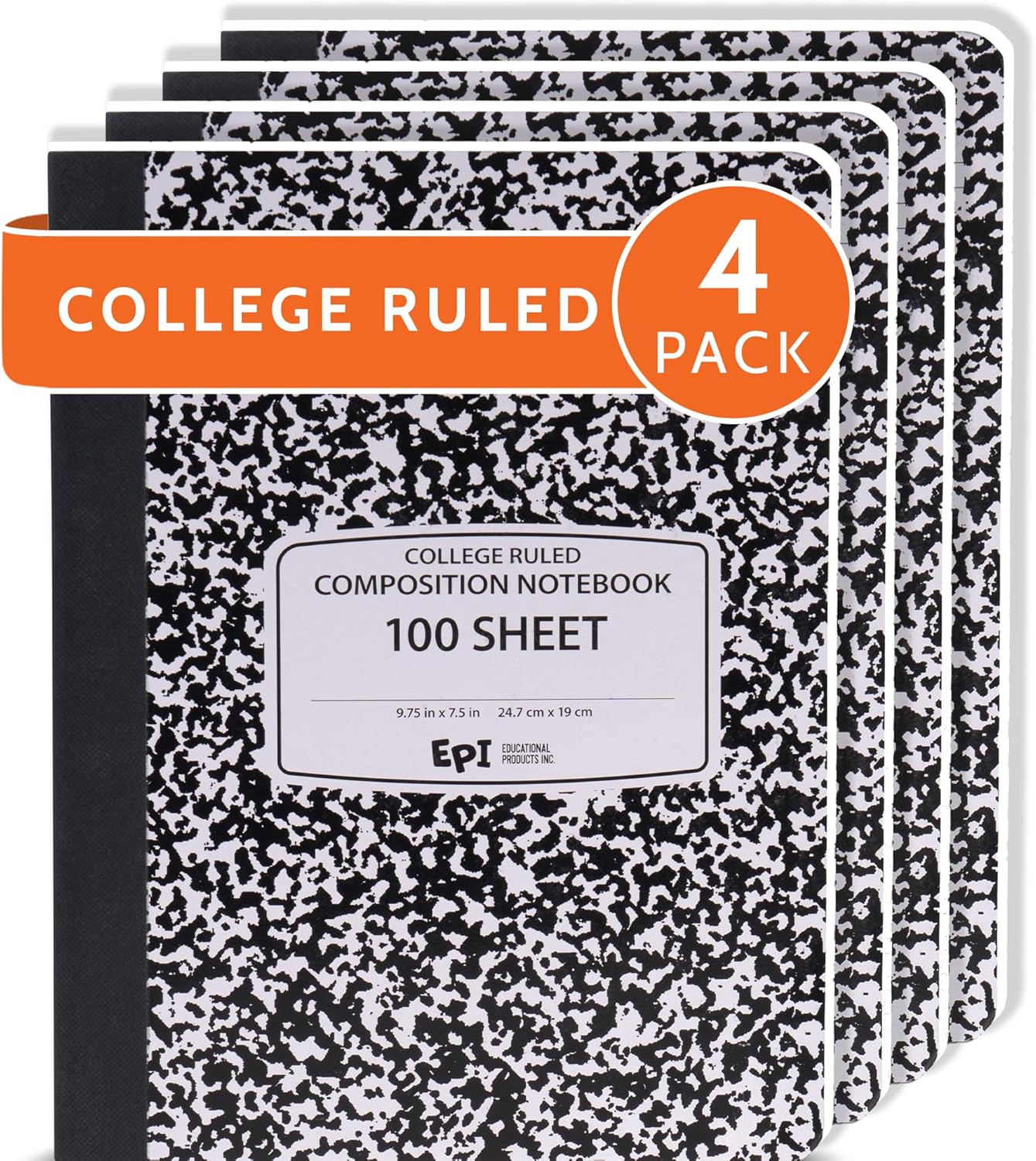 48 Pack - EPI Marble Hardcover Wide Ruled Composition Notebook | 200 Pages (100 Sheets), 9.75 x 7.5 in, Sturdy Sewn Binding | School, Office, Journaling, Notes