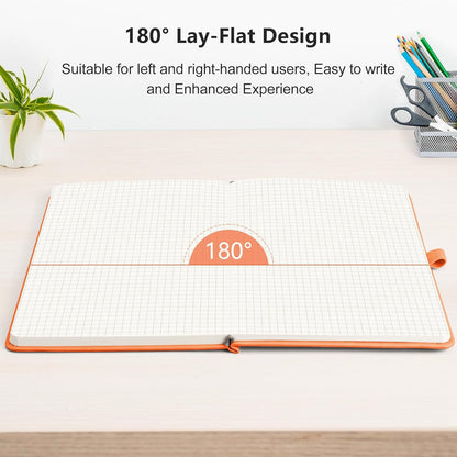 RETTACY Graph Grid Paper Notebook, 192 Pages, A5 Medium Size (5.7'' x 8.3''), 5 Squares per Inch, Leather Hardcover, 100 GSM Thick Paper, for School, Students, Math, Engineering (Brown)