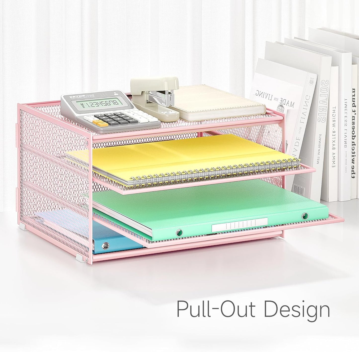 Lavatino 3-Tier Letter Tray Desk Organizer, Mesh Metal Paper File Tray Organizer for Desk, Office Supplies & Home Organization, Fits A4 Paper, Mail, Magazines & Office Accessories (Black with Handle)