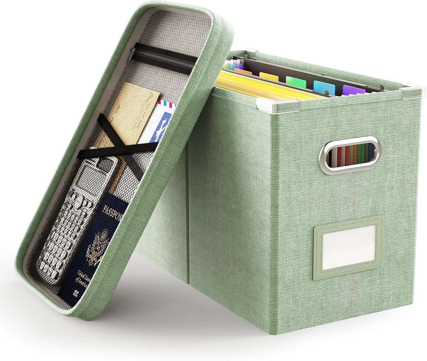 Oterri File Organizer Box with Lid, Hanging Filing File Box with Mesh Pocket, Document Organizer Box for Letter Files, Portable Storage Box with Smooth Sliding Rail for Office&Home (1 PCS, Beige)