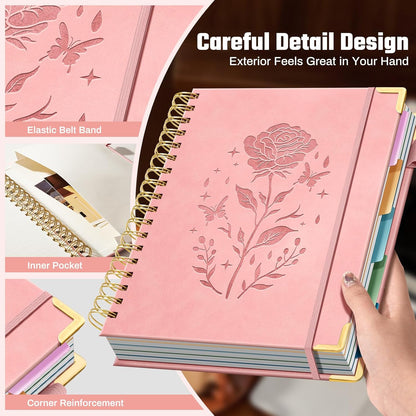 Ovesmusl Hardcover Spiral Notebook 8.5" x 11" with 5 Removable Dividers 300 Pages Leather 5 Subject Notebook College Ruled 100GSM Large Spiral Notebooks for Work Thick Lined Journal for Women, Green