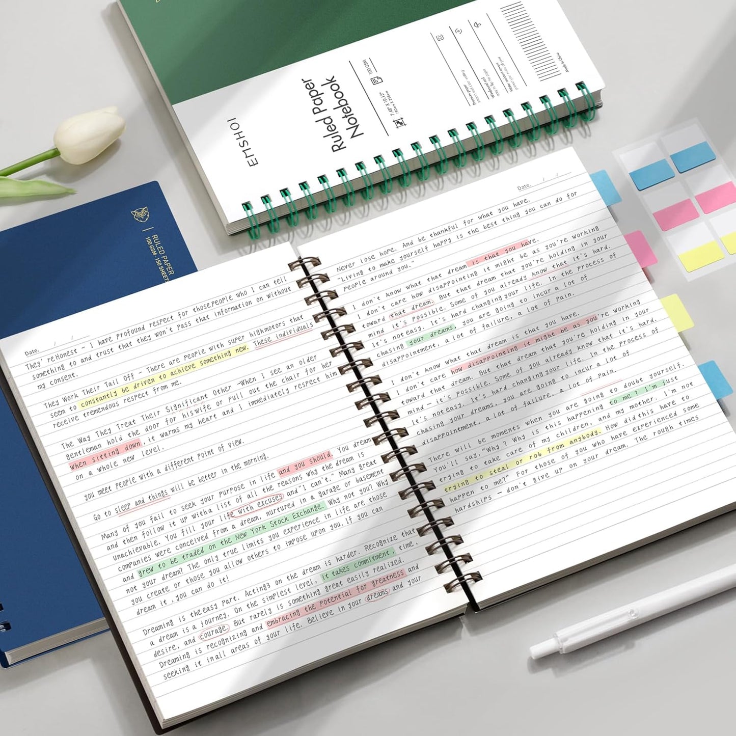 EMSHOI A5 Spiral Notebook College Ruled Lined Journal, Small 5.7" X 8.22", 300 Pages/150 Sheets, 100gsm Thick Paper, Waterproof Hardcover, for Office School Women Men Work Writing Notes, Blue