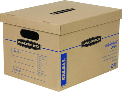 Bankers Box Small Classic Moving Box, 10-Pack, Reinforced Handles, Tape-Free Assembly, 15 x 12 x 10 Inches (7714901)
