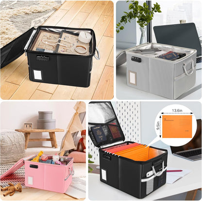 TOMKID Fireproof Document Box, Fireproof File Box with Lids, Important Document Organizer Box with Lock, Portable File Folder Organizer with Handle