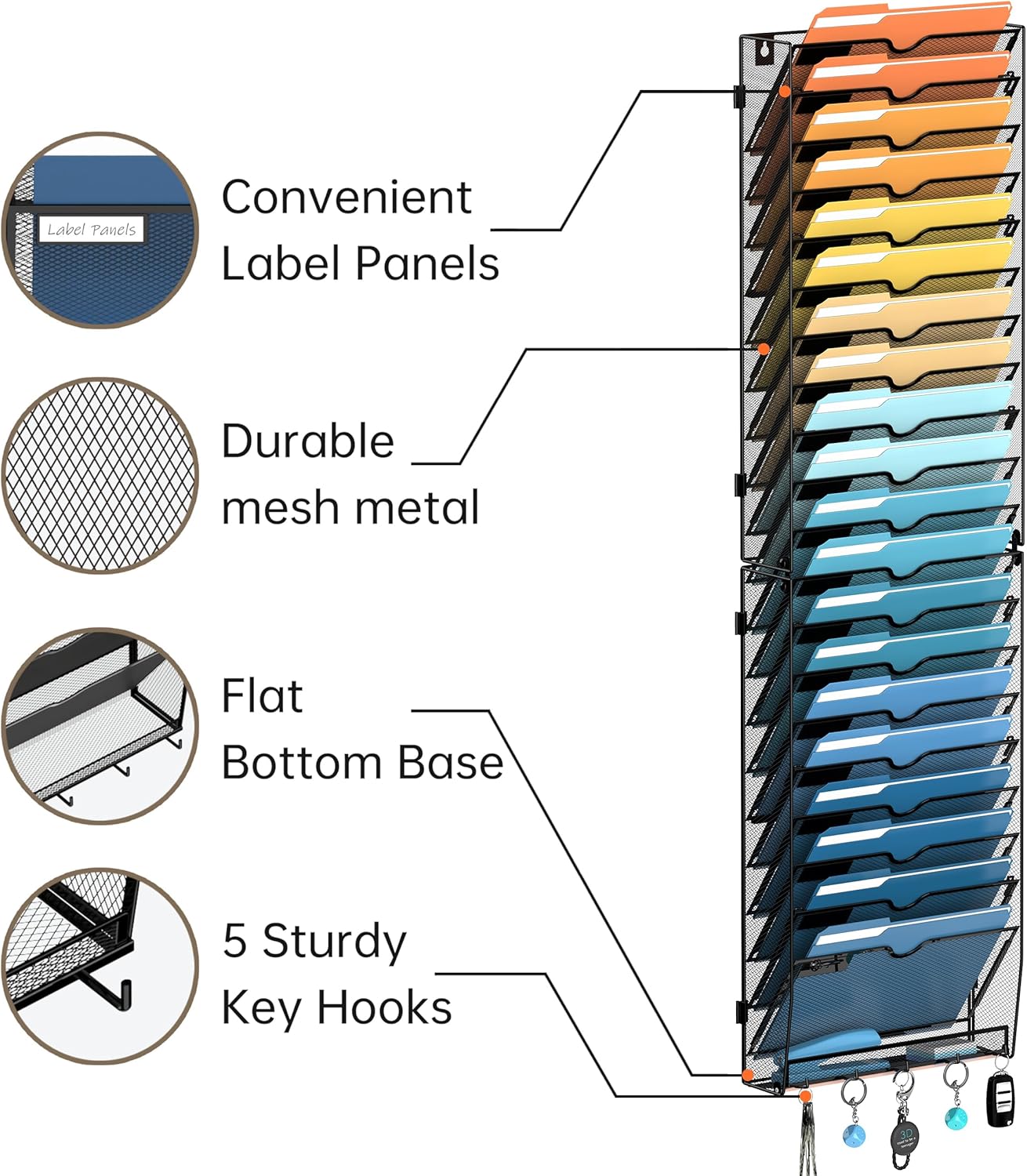 SUPEASY 7-Tier Mesh Wall File Holder, Hanging Wall File Organizer, Office Organization for Papers, Mails, Folders, Files Clipboard Magazine Rack, Black