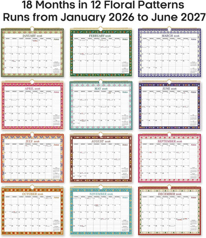 Calendar 2026-2027, Monthly Wall Calendar Runs Until June 2027, 11.5" x 14.8", Spiral Binding Hanging Wall Calendar, Perfect for Home or Office,Floral