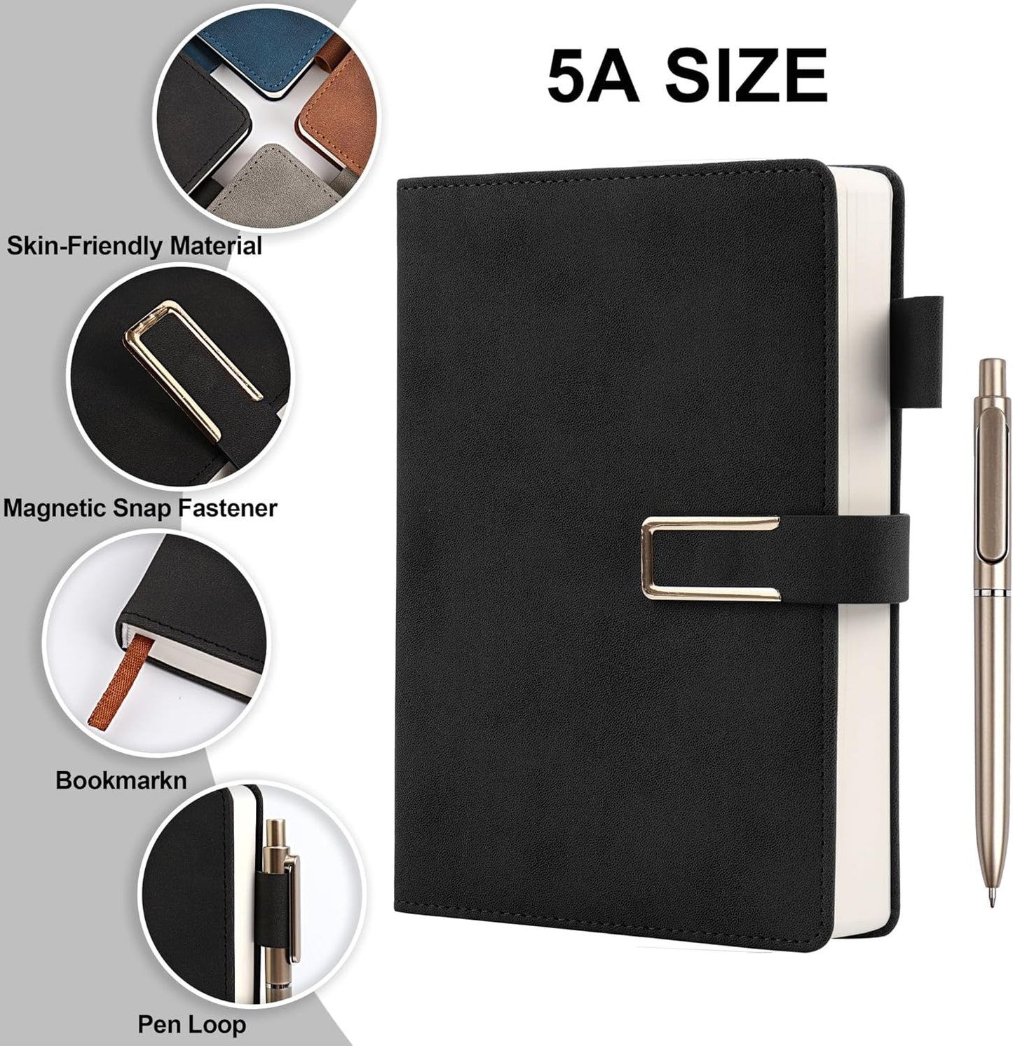 Hardcover Lined Notebook Journal for Women & Men,256 Pages 5.7 x 8.3 inches,A5 Ruled Notebooks Magnetic Closure Leather Journal,Daily for Work,Meeting,Travel,Writing,School and Note Taking (Gray)