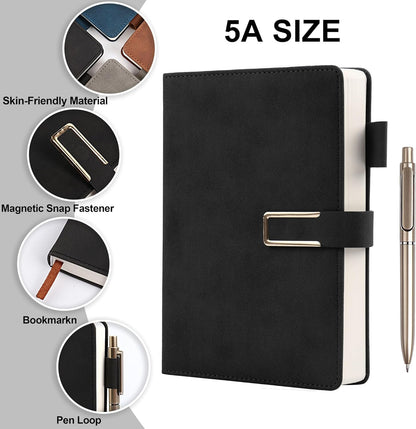 Hardcover Lined Notebook Journal for Women & Men,256 Pages 5.7 x 8.3 inches,A5 Ruled Notebooks Magnetic Closure Leather Journal,Daily for Work,Meeting,Travel,Writing,School and Note Taking (Gray)